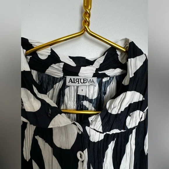 AlQuema Smash Nehru Collar Coat Dress Navy with White Ink Droplet - Picture 8 of 11